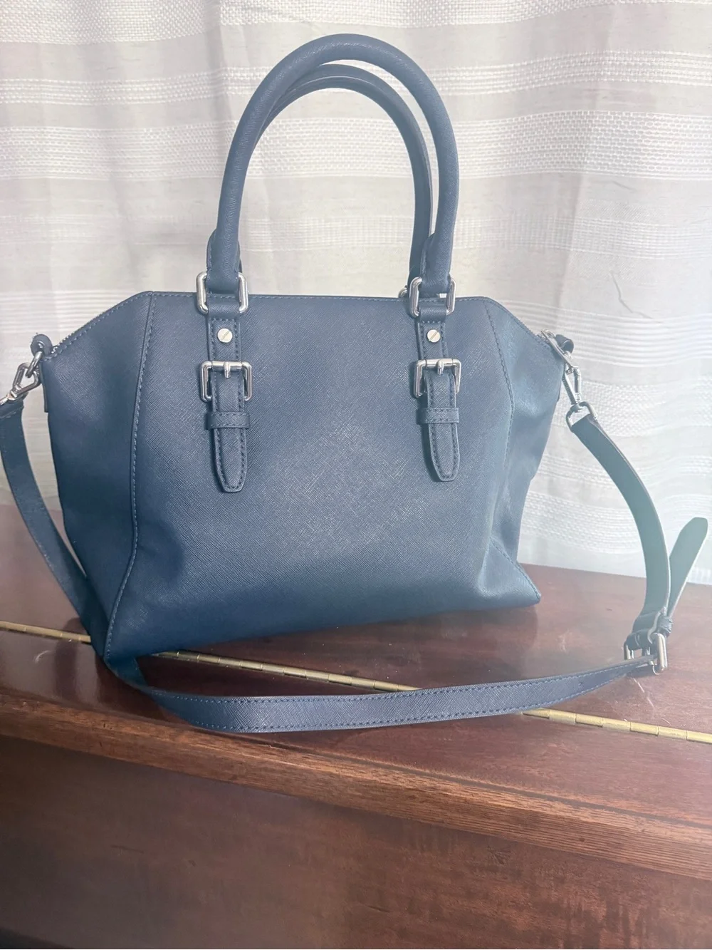 Michael Kors Navy Saffiano Leather Dome Satchel with MK Charm